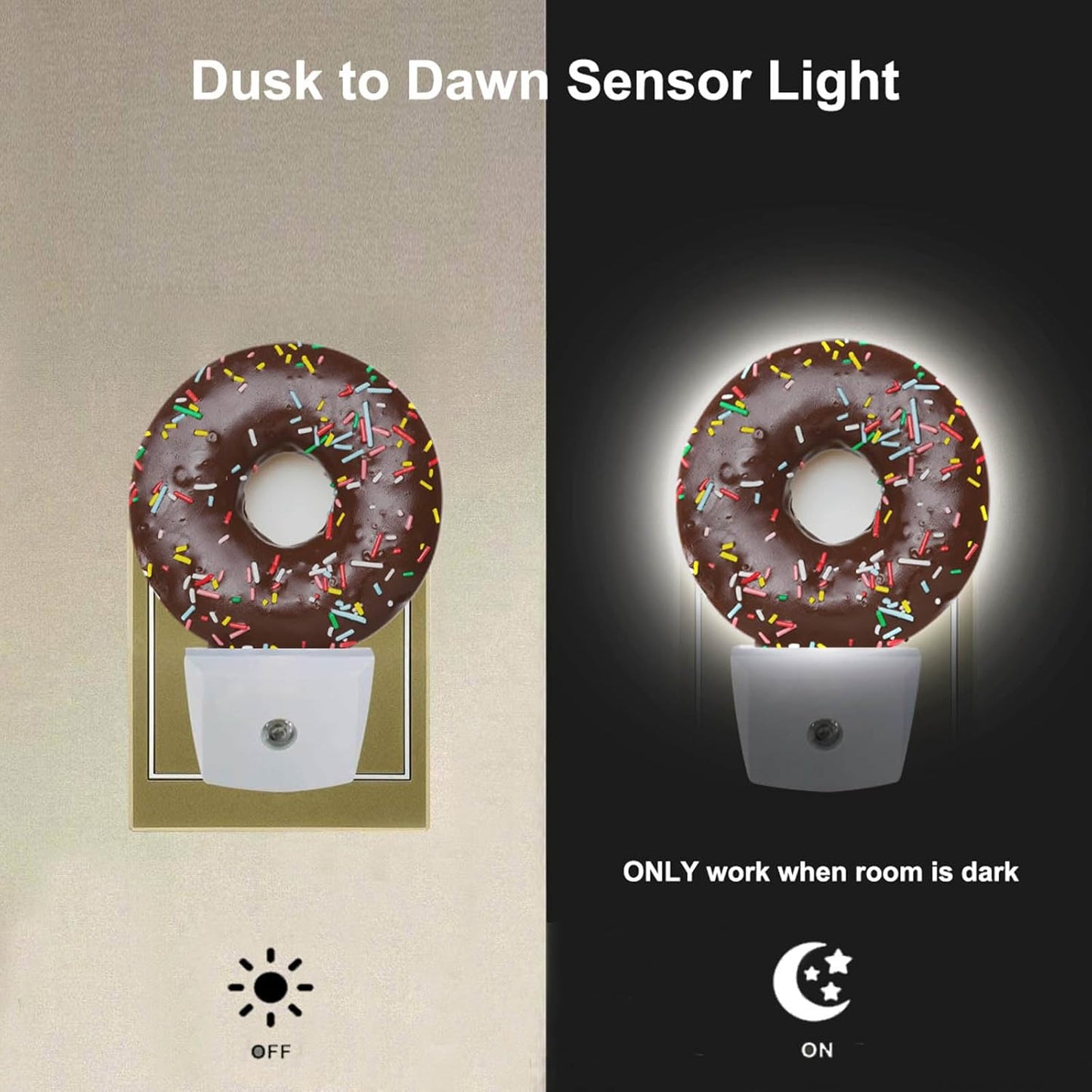 EKOBLA Chocolate Donuts Night Light, Donut Desserts Snacks Night Lights Plug into Wall for Boys Girls, Led Lamp for Stairway/Hallway/Bedroom 0.5W Nightlight Sleep Friendly
