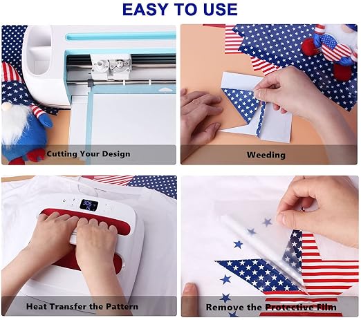 USA Iron On Flag Vinyl Sheets 6 Pcs 12'' x 10', Fourth of July Patriotic Navy