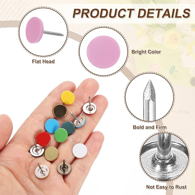 uxcell 150Pcs Upholstery Tacks, 11mmx17mm Flat Head Thumb Tack Decorative