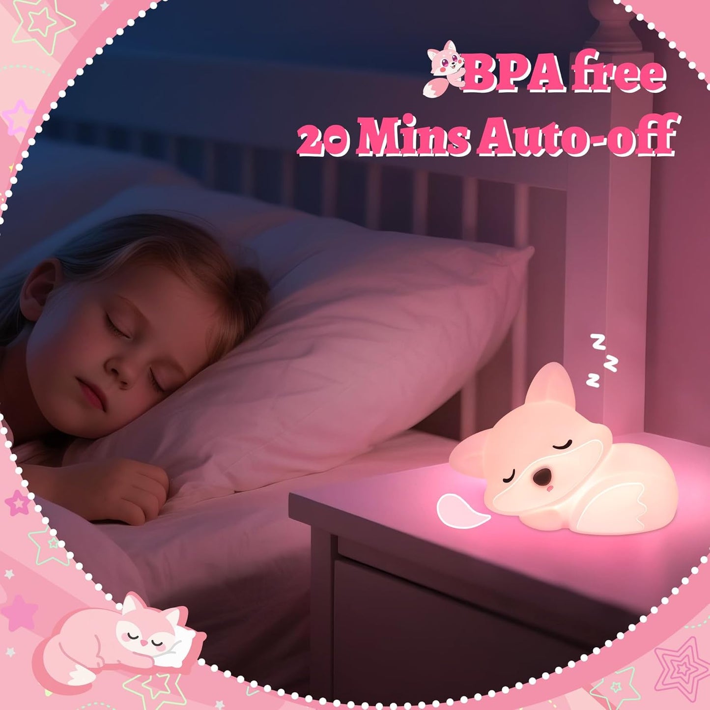 Pink Fox Night Light Toy Gifts for Girls, Cute Fox Squishy Lamp for Daughter Gifts, Dimmable Rechargeable Silicone Animal Night Light, Sweet Birthday Xmas Gift for Girls Room Pink Decor