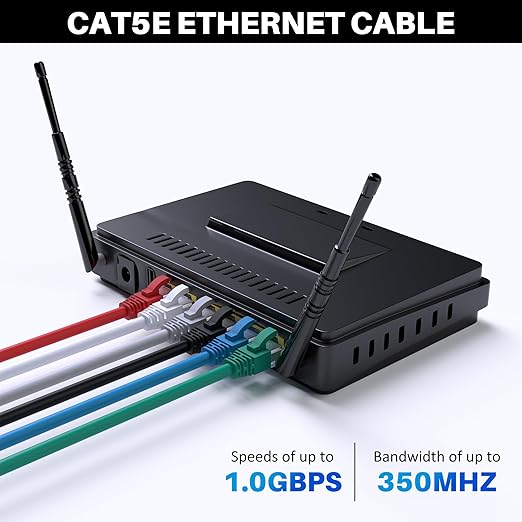 Cat5e Ethernet Cable 75 FT, Long Cat 5e Internet Cable, Black Snagless Patch Cord, Flexible, Network, LAN, PoE, Standard RJ45 Connector for PC, Server, Router, Modem, TV, PS5 - with 15 Cable Ties