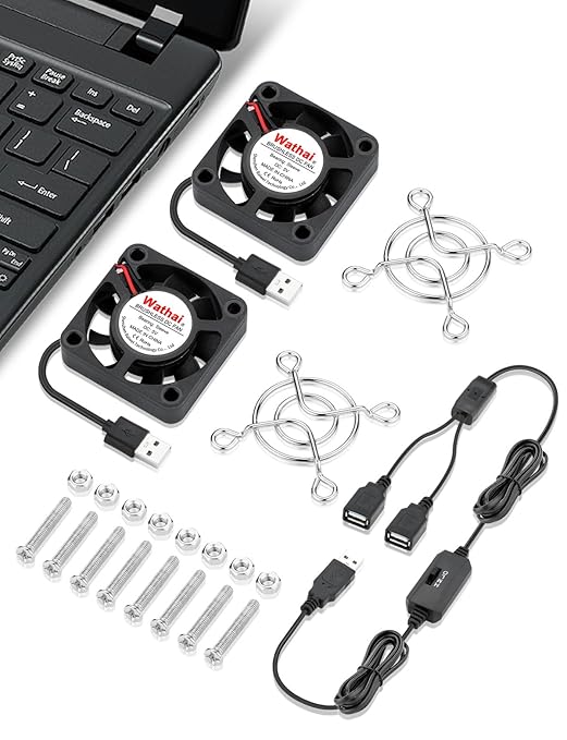 2Pack Wathai 40mm x 10mm Mini USB Fan with Speed Control 5V Small Computer USB Fans for Welding Helmet, Aquarium, Terrarium, Camera, VR Receiver DVR PlayStation Xbox Computer Cabinet Cooling