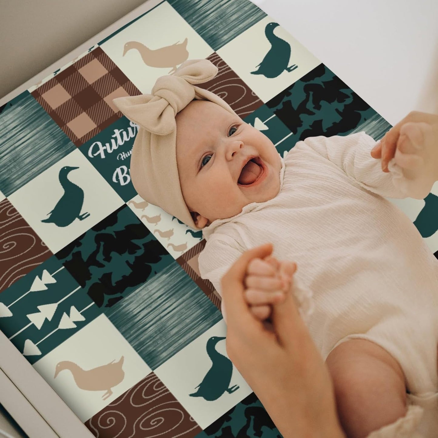 Camouflage Duck Hunting Changing Pad Covers for Baby Girl Boy Green Mallard Ducks Plaids Fitted Change Table Cover Mats Wild Ducks Soft Diaper Changing Table Sheets 32''×16''