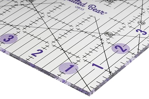 The Quilted Bear Square Quilting Ruler, Transparent Acrylic, Precise Bold Lines