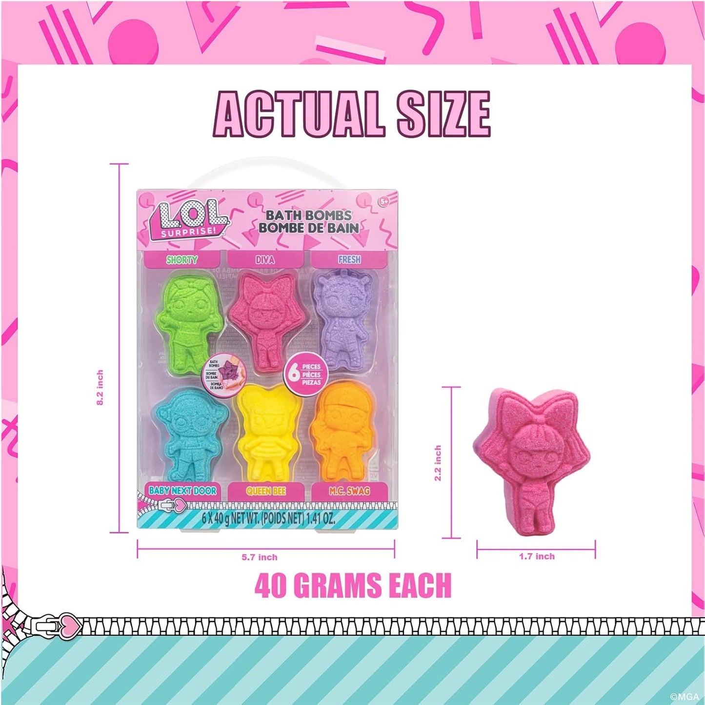 L.O.L. Surprise! 6 Piece Bath Bombs for Kids, Bubble Gum Scented, Bath Toys for Kids, Ages 3+, by Townley Girl