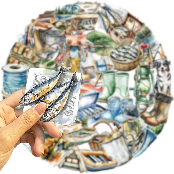 50 Cartoon Outdoor Fishing Stickers, Suitable