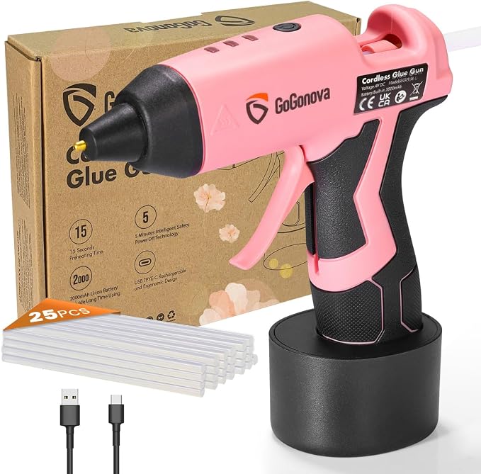 GoGonova Cordless Glue Gun, 15s Fast Preheating 2Ah Cordless Hot Glue Gun