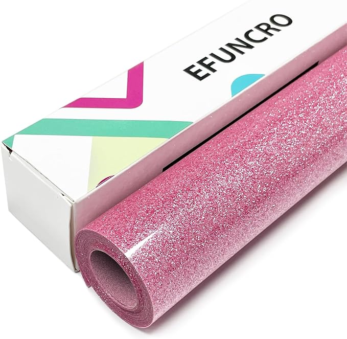 Efuncro- Pink Glitter HTV 12'' x 8ft Heat Transfer Vinyl, Iron on