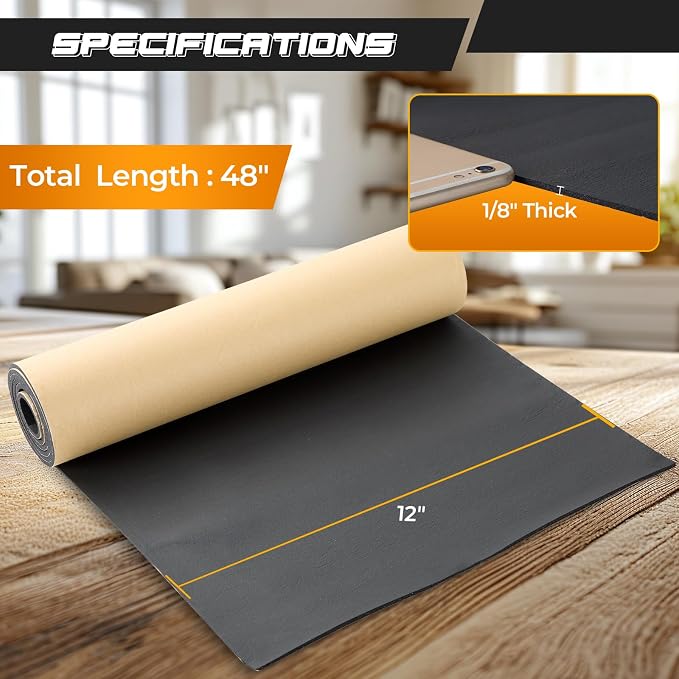 NATGAI Sponge Neoprene with Adhesive Foam Rubber Sheet 1/8” Thick X 12” Wide X