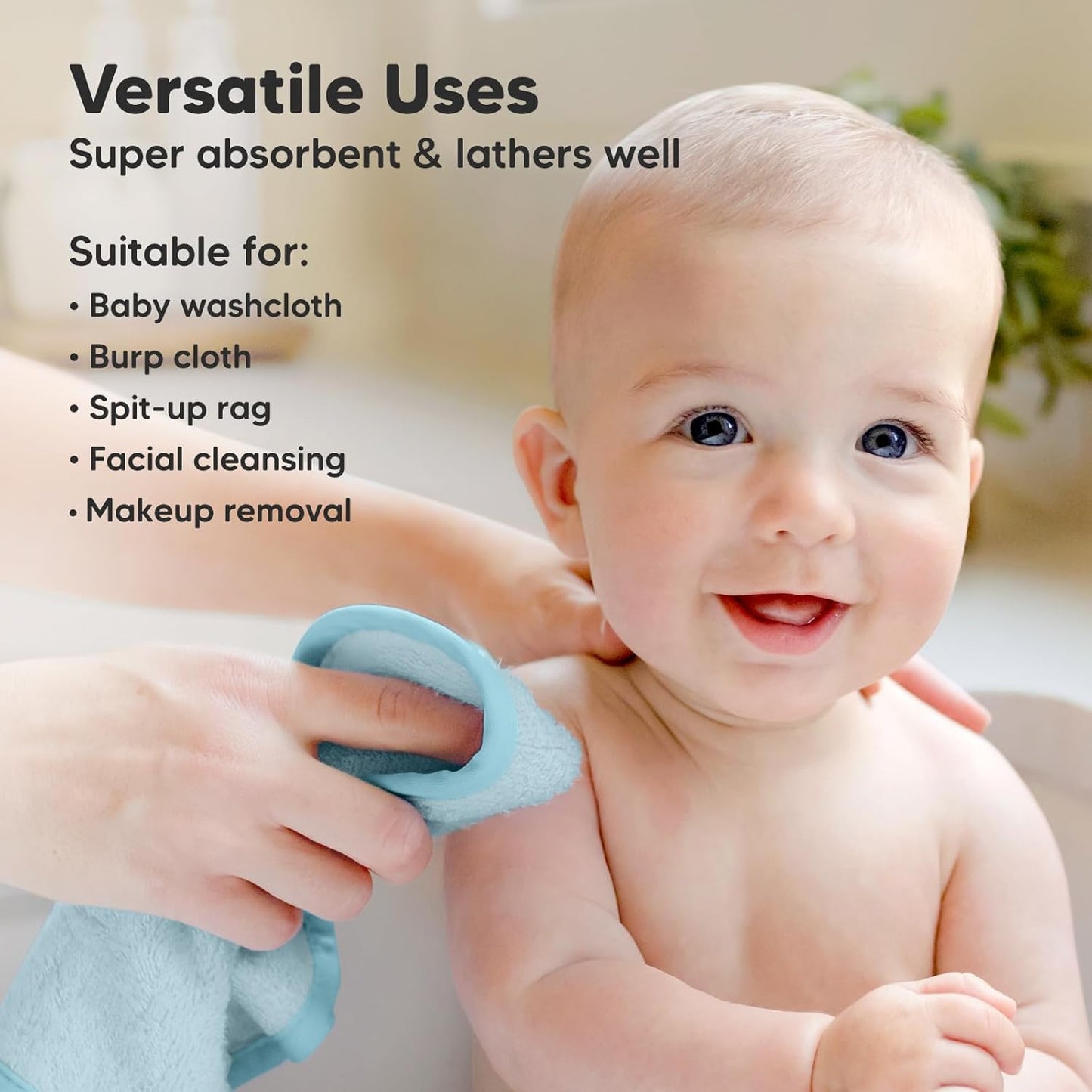 6-Pack Baby Washcloths - Soft Absorbent Viscose from Bamboo Wash Cloths for Babies, Kids, Toddlers, Infant, Newborn Bath Towels, Gentle on Sensitive Skin, 10x10 Reusable Face Towels (Candy Pop)