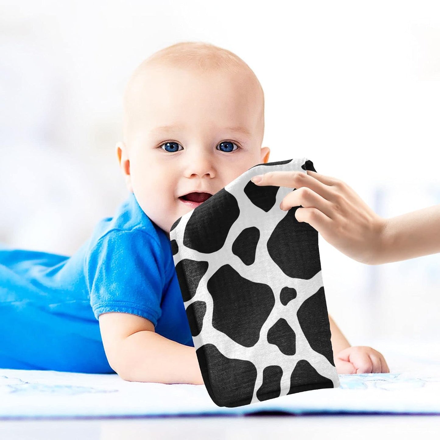 Black White Cow Print Baby Muslin Washcloths Cow Skin Burp Cloths Soft Absorbent Baby Wash Cloth Fingertip Face Towels for Newborn Boys Girls 12 x 12 in, 3 Pack