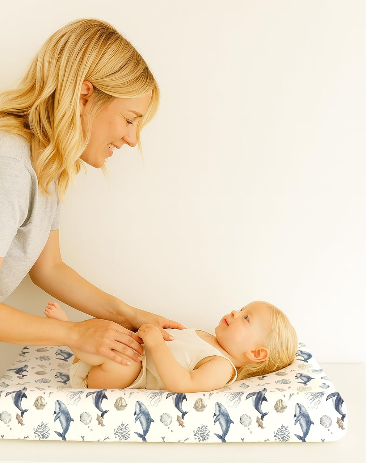 Changing Pad Cover for Baby Boys Girls 2 Pack, Fits Standard 32”×16” Changing Table Pads, Silky Breathable Stretch Knit, Machine Washable (Aquatic Adventures)