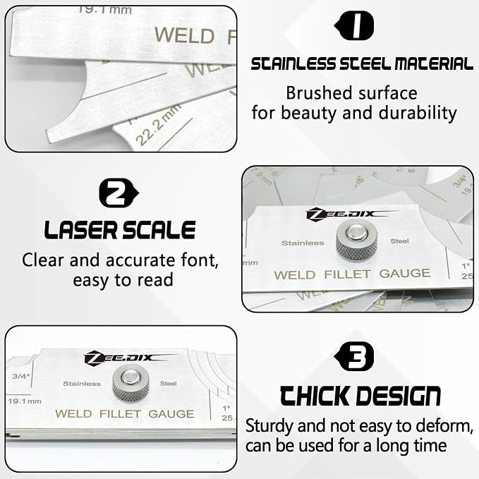 ZeeDix Metal Fillet Weld Gauge Set | Stainless Steel Welding Inspection Gauge