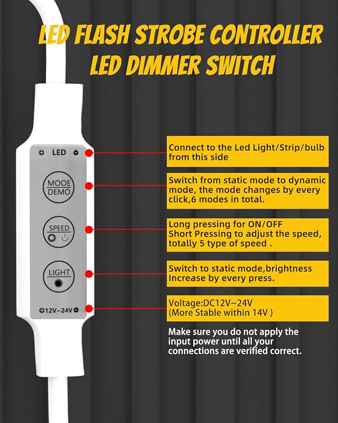 YM E-Bright Led Dimmer Switch Inline Mini Flash Strobe Blink Module Controller Dimmable For Single Color Led Strip Lights Compatible With DC 5-12V,Power-off Memory Function (Pack of 4)