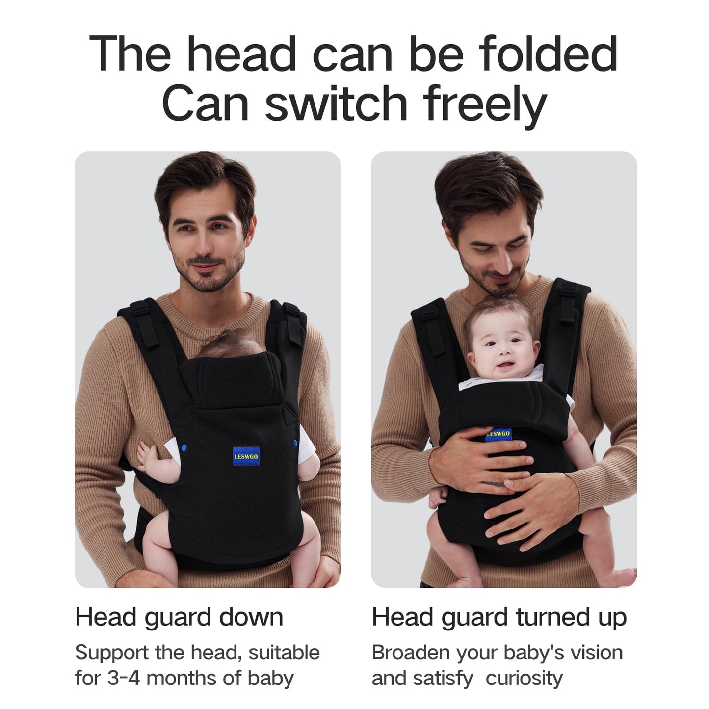 Baby Carrier Newborn to Toddler,Newborn Carrier with Head Support, Cozy Baby Holder Carrier for Dad Mens (All-Black)