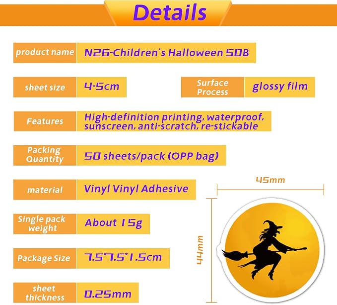 Non-Repeating Halloween Stickers, Halloween Party Favors, Vinyl Waterproof