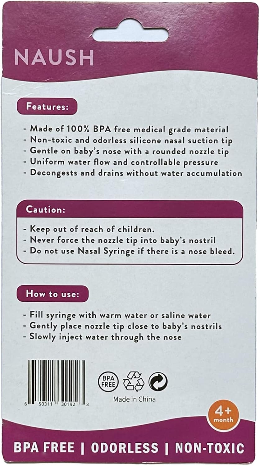 Nasal Aspirator for Baby | Baby Nasal Syringe Irrigator | Disposable Infant Nose Cleaner | Professional Portable Rinsing Nasay Spray - BPA Free Silicon Tips by NAUSH (2 Syringes)