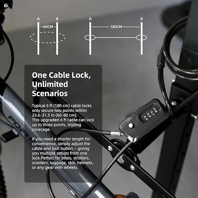 6ft Python Cable Lock for Bike, Bicycle, Scooter, Trail Camera Locking, 4 Digit Combination Padlock, Heavy Duty Anti Theft, Weatherproof, Adjustable Steel Cable Lock for Trail Cam, Kayak