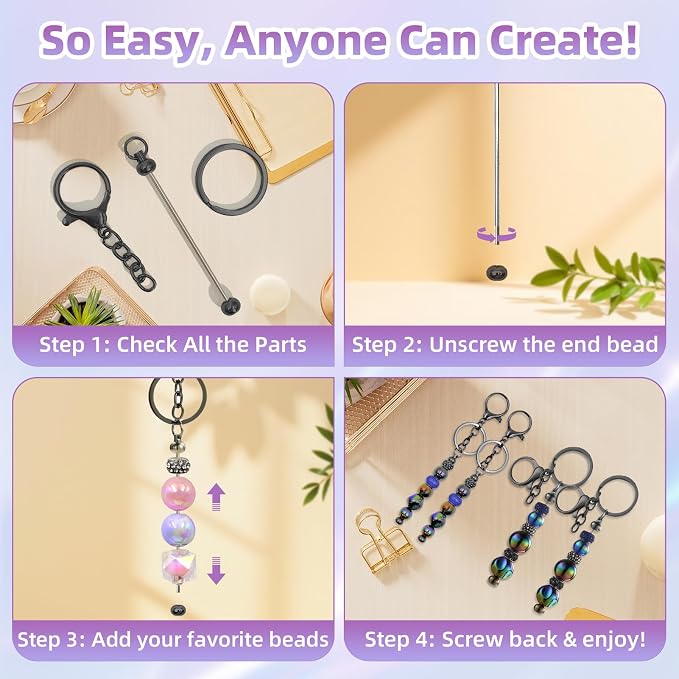 28 Pcs Beadable Keychain Bars