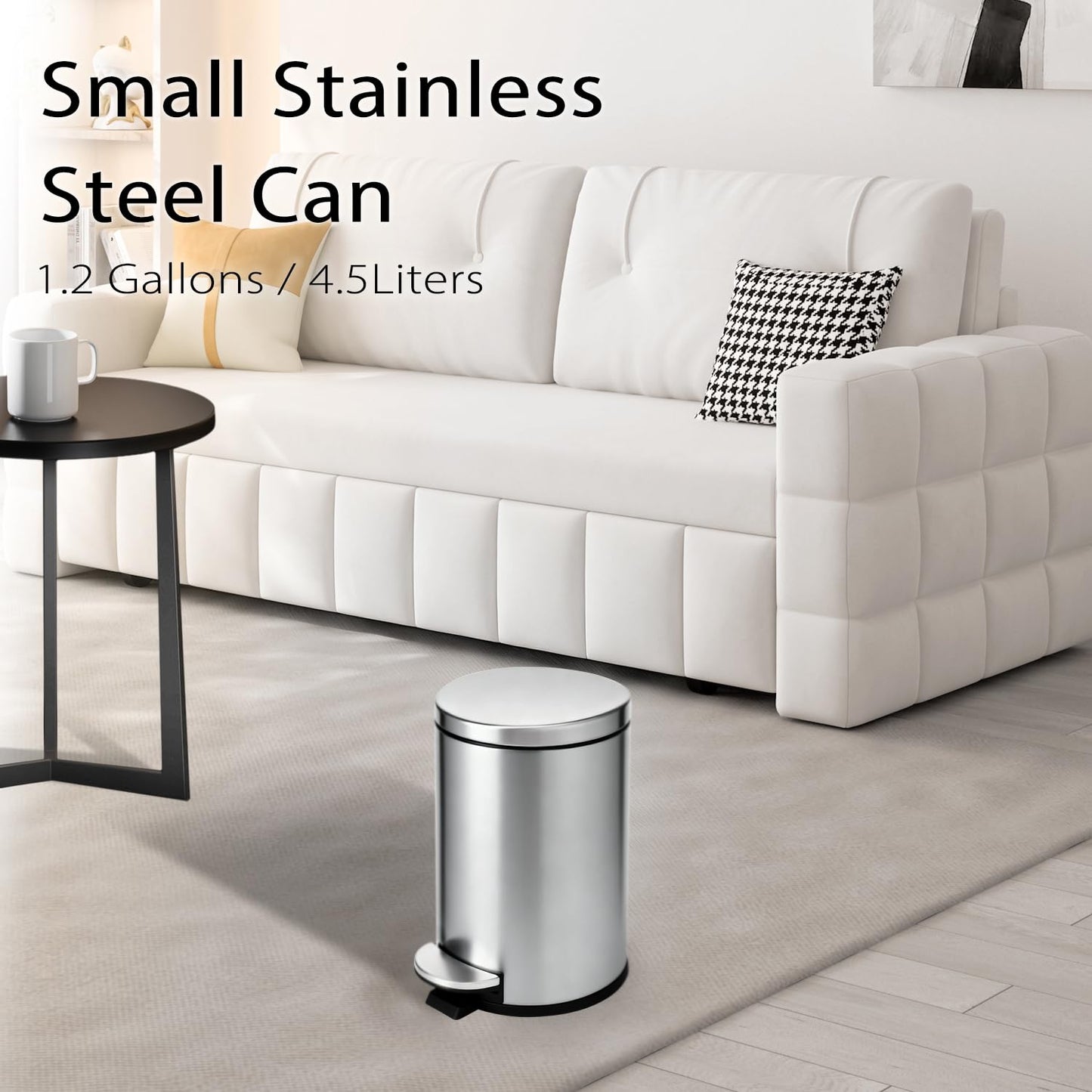 TIPGO Small Trash Can with Lid Soft Close, 4.5 Liters / 1.2 Gallon Bathroom Garbage Can, Mini Step Trash Bin, Stainless Steel Wastebasket for Bathroom, Bedroom, Office (Silver)