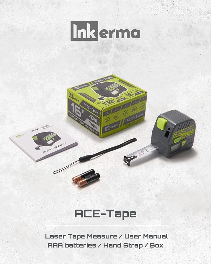 Laser Tape Measure 2-in-1, Inkerma 130Ft Laser Measurement Tool & 16Ft