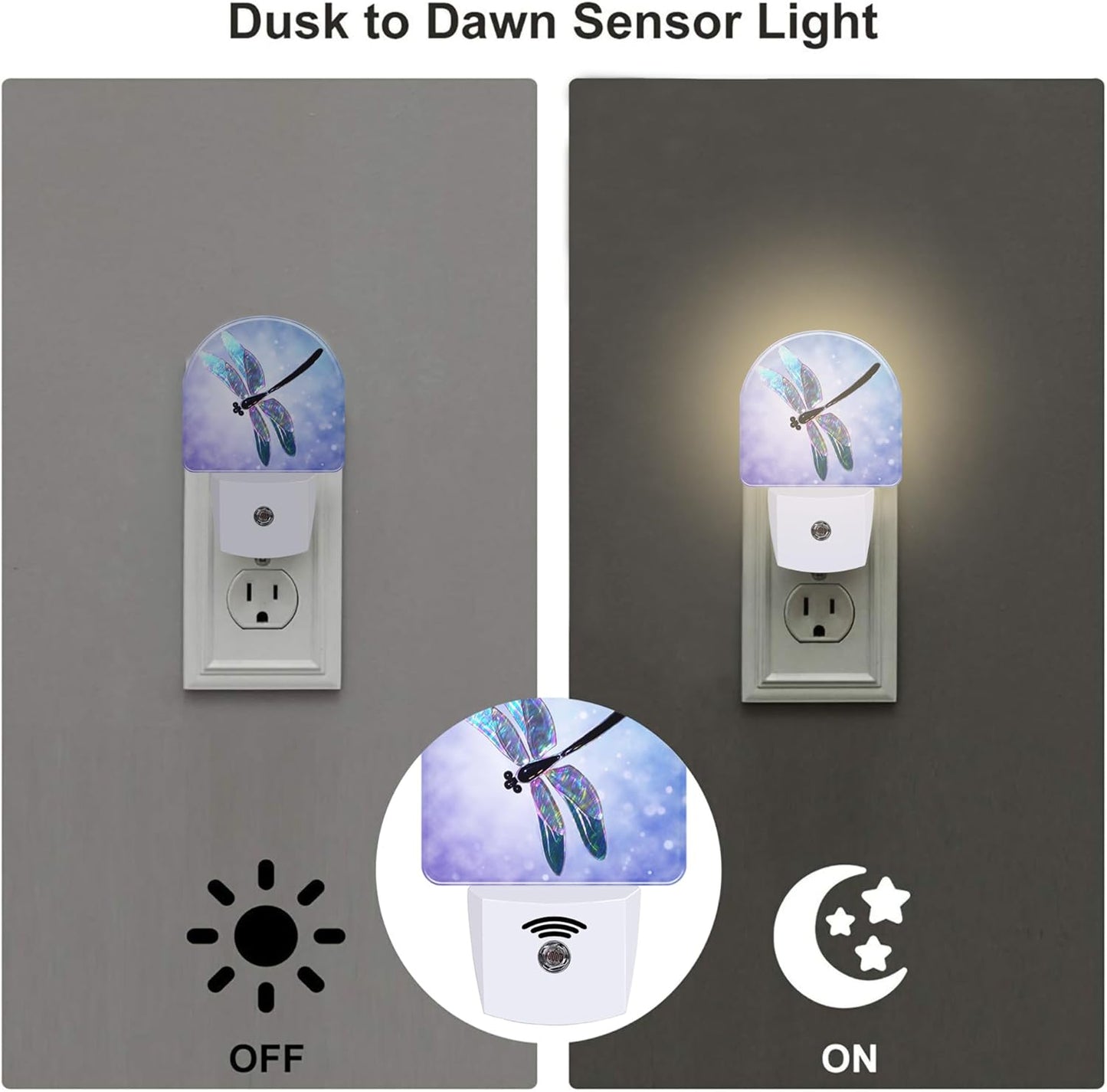 Fantasy Purple Dragonfly Night Light for Kids,Beautiful Glitter Dragonfly Night Light Plug in with Dusk to Dawn Sensor,0.5w Energy Saving Nightlight for Hallway Stairway Kitchen Bedroom