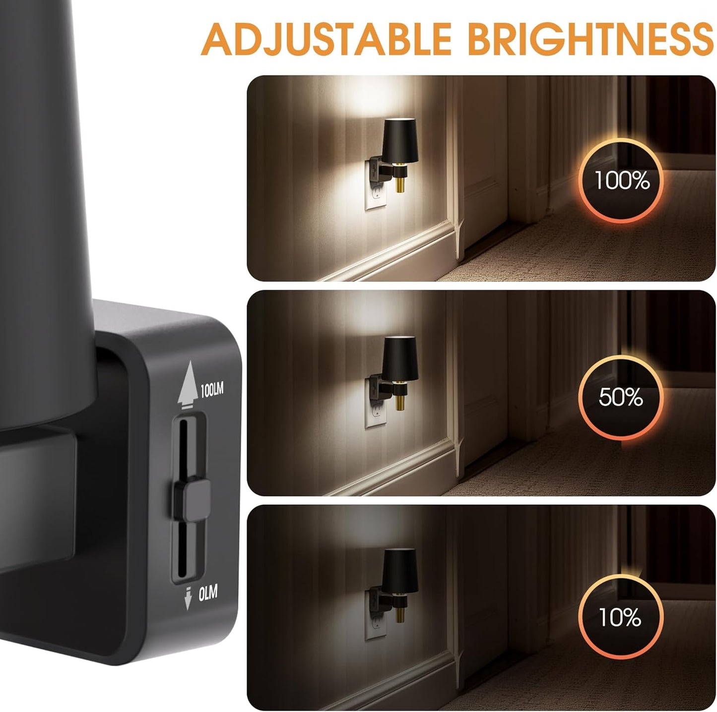 Night Light, Dimmable Night Lights Plug into Wall, Dusk to Dawn Sensor, Daylight White 5000K, 0-100LM, Plug in NightLight, Vintage Night Light Compact for Hallway Bedroom Stairway