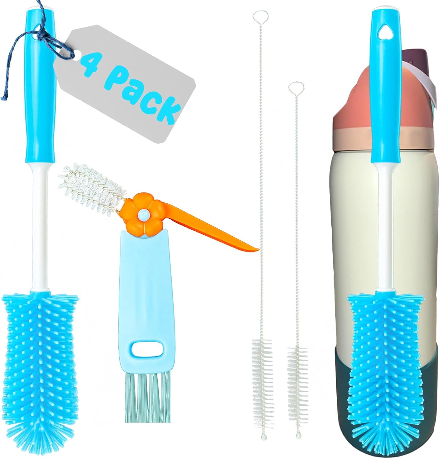 4 Pack Water Bottle Cleaning Kit Straw Cleaner Bottle Brush Cleaner for Owala FreeSip 24oz/32oz/40oz, Silicone Long Brush for Owala, Sport Bottles, Water Bottles, Coffee Mugs