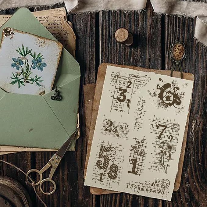 GLOBLELAND Vintage Numbers Background Clear Stamps Retro Daisy Transparent