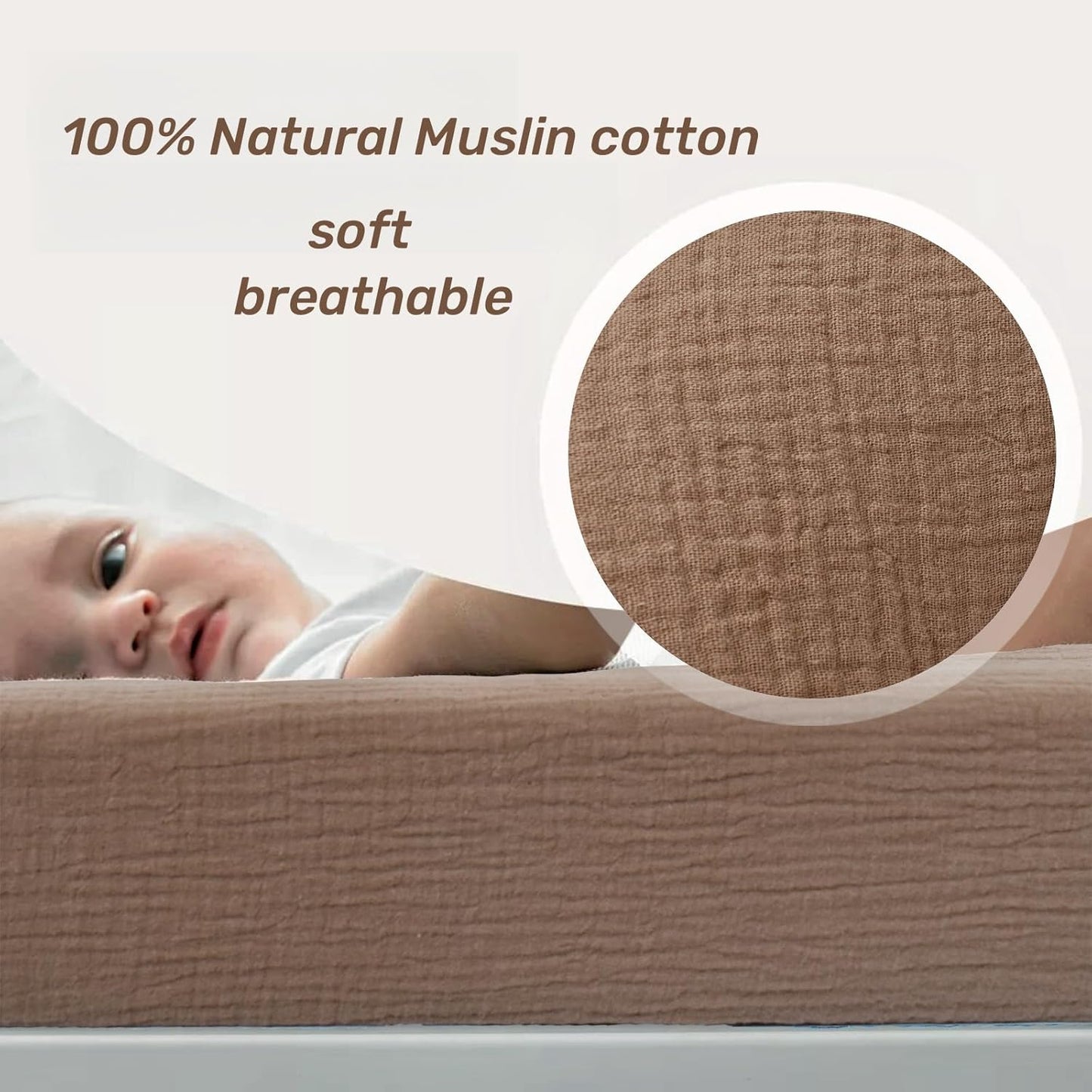 Owlowla Muslin Changing Pad Cover 2PACK,Soft Muslin Cotton Diaper Changing Pad Covers Changing Table Cover for Baby Boy Girl(Natural&Caramel)