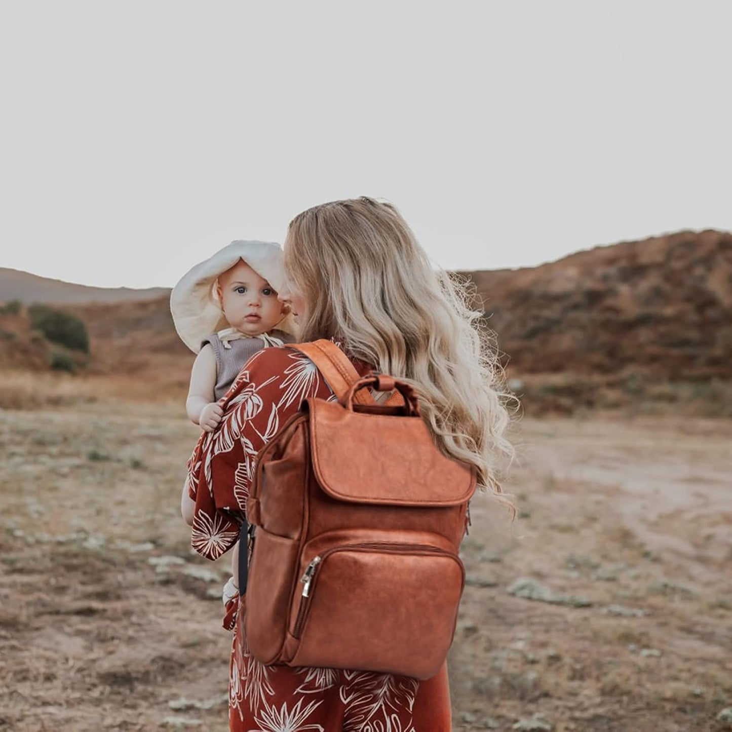 Leather Diaper Bag Backpack with Changing Mat Travel Backpack Waterproof&Insulated Large Nappy Bag Stroller Straps, Brown B, 13.8x8x18 Inch (Pack of 1), Travel Backpacks