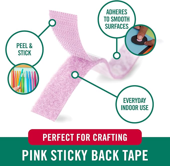 VELCRO Brand Colors | Pink Sticky Back Tape | 10ft Roll