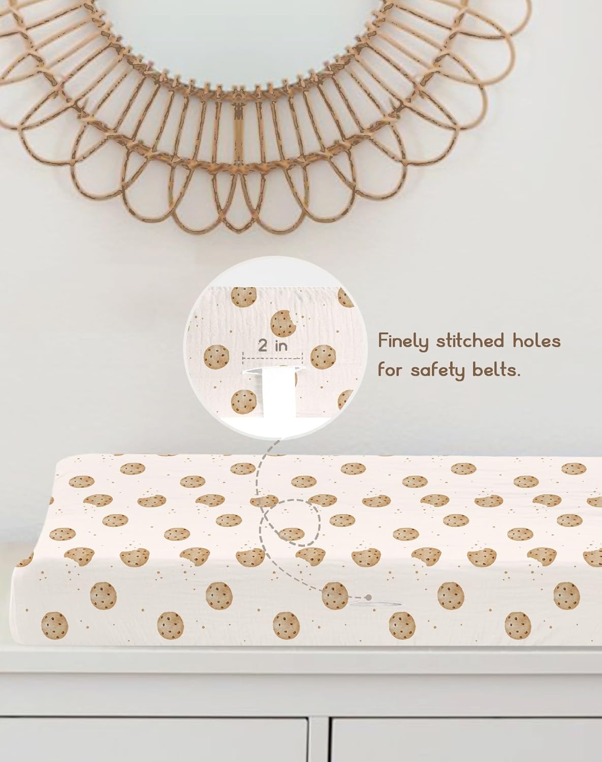 Changing Pad Cover for Baby Boy Girl 2 Pack, Muslin Changing Table Pad Covers with Boho Style, Neutral Nursery Bedding Essentials Soft and Breathable (Cookie & Light Khaki)