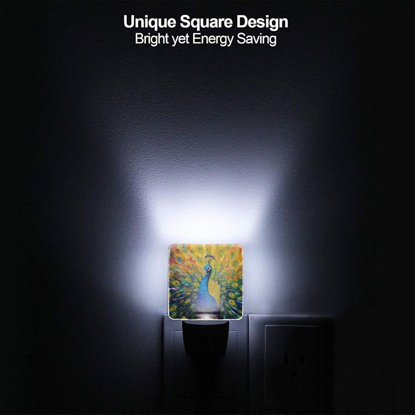 Led Night Light, Abstract Peacock Decorative Plug in Nightlights,with Smart Auto Dusk to Dawn Night Light for Bedroom, Kitchen, Nursery, Bathroom