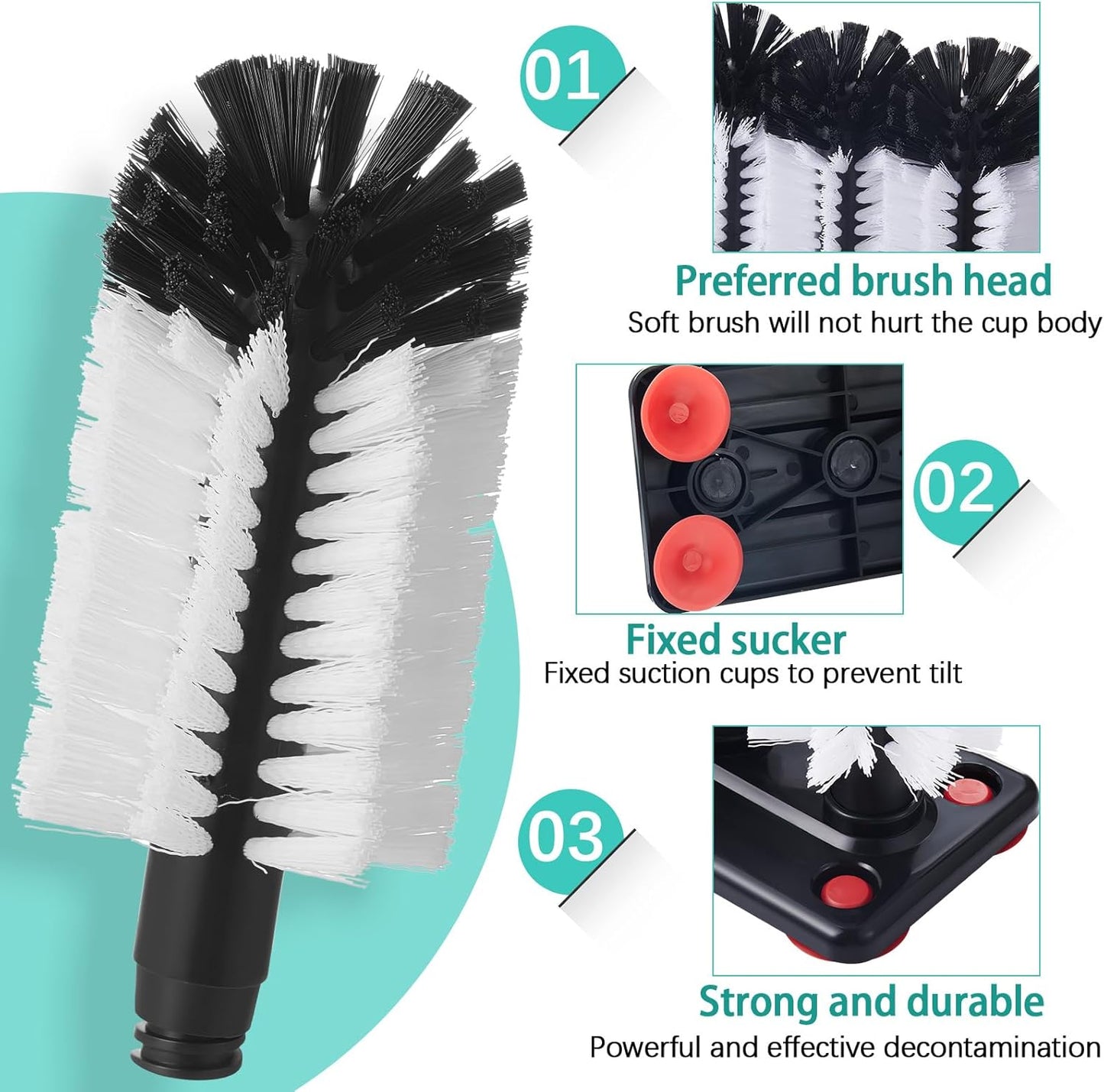 Havawish 2 Pack Water Bottle Cleaning Brush with Suction Base, 3 Head Bristle Bar Glass Washer for Sink, Cup Washer Brush Cleaner for Bar Beer Cup, Wine Glass(7.28 x 3.74 x 7.48, 10.4 x 7.4)