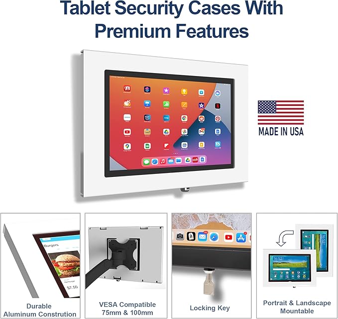 TABcare Locking Security Metal Case for Apple iPad Air 11" 2024 6th gen. for Kiosk, POS, Store, Show Display (White, iPad Air 11 2024)