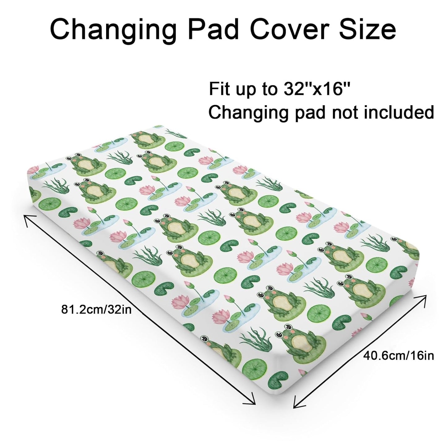 Cartoon Frogs Flower Leaves Pond Changing Pad Covers Water Lilies Lake Diaper Change Table Pad Sheets for Baby Girl Boy Animal Soft Breathable Stretch Baby Changing Table Pad Mats Covers 32''x16''