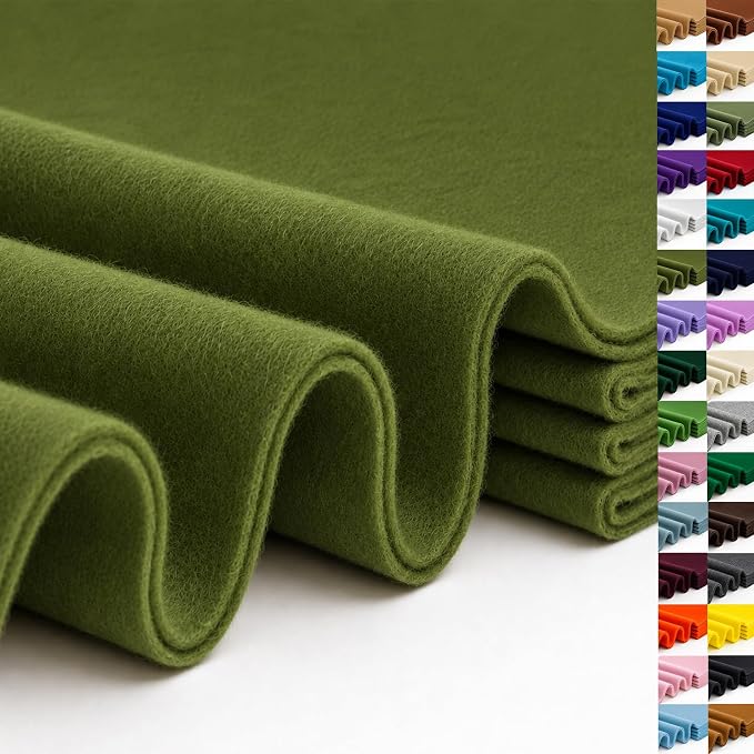 Moss Green Large Felt Fabric 36" x 36", 1.4 mm Soft Felt Sheet, Nonwoven Fabric