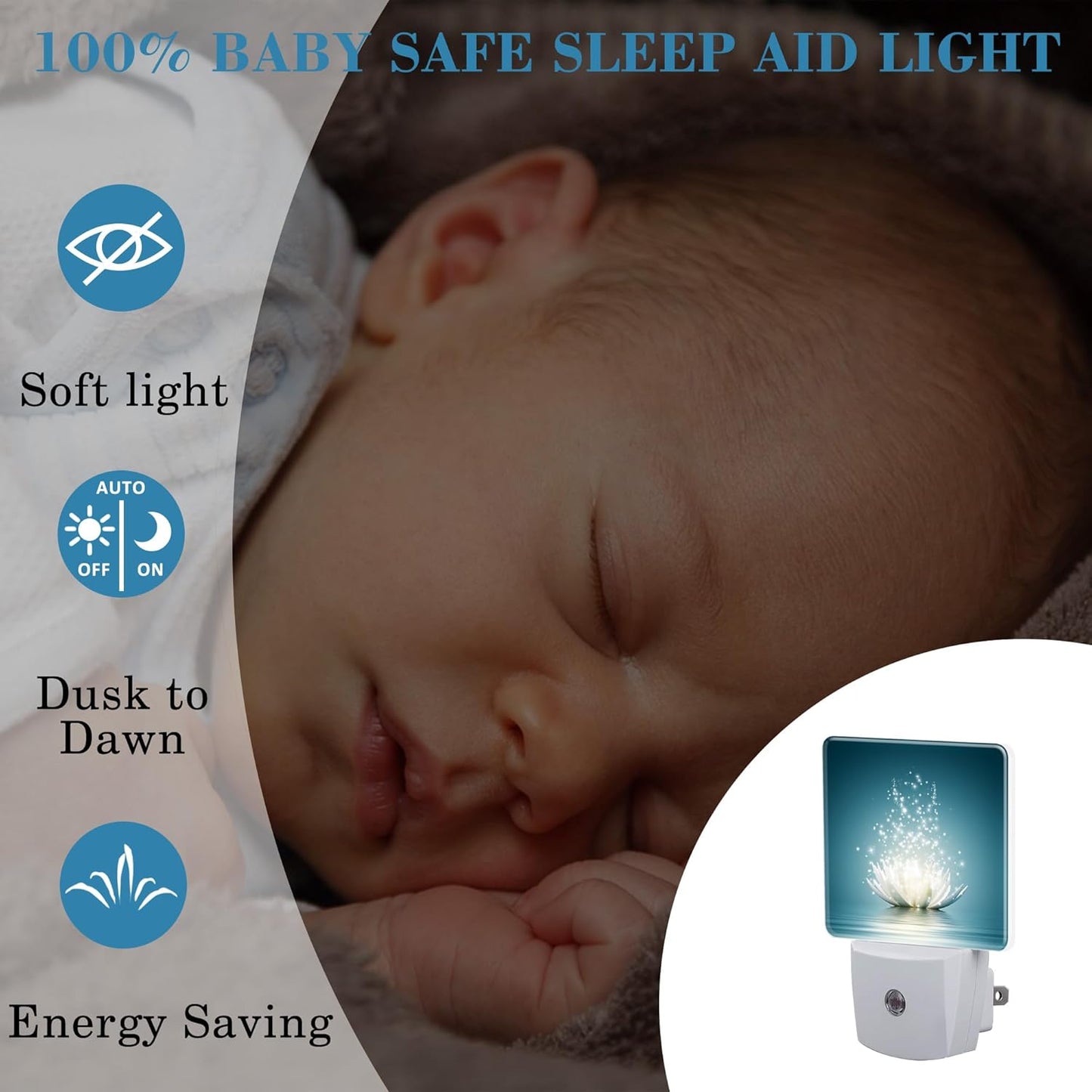 Magic Lotus Flower on Water Night Light Plug into Wall with Dusk to Dawn Sensor Cute Nightlight for Kid Girls Boys Women Men Room Decor, Hallway, Kitchen, Bathroom, Nursery, Stairs