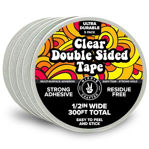 HIPPIE CRAFTER 5 Pack Clear Double Sided Tape, 1/2 Inch Wide Heavy-Duty Adhesive