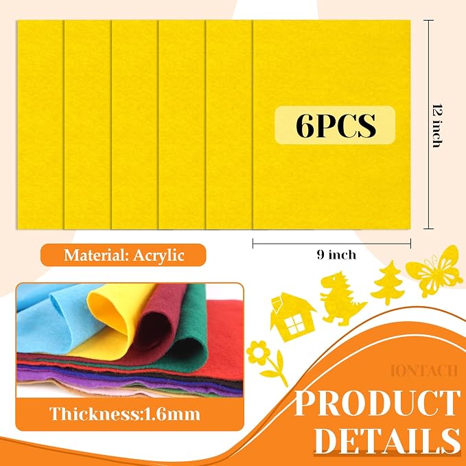 IONTACH 9" X 12" Soft Felt Sheets 1.6mm Thick | Felt Fabric