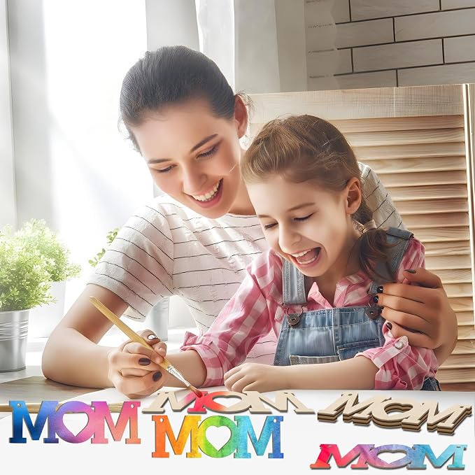Mum 30Pcs Unfinished Wooden Mother's Day Gift Ornaments DIY Craft Mother