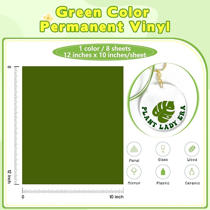 Tintnut Leaf Green Permanent Vinyl 8 Sheets 12''x10'' Adhesive Vinyl | Solid