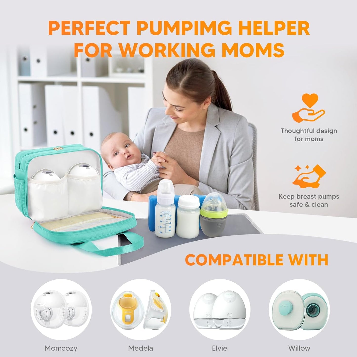 PIIOSER Breastmilk Cooler Bag with Ice Pack, Compatible with Wearable Breast Pumps & Accessories - Portable Pumps Carrying Case for Nursing & Working Moms (Green-Small)
