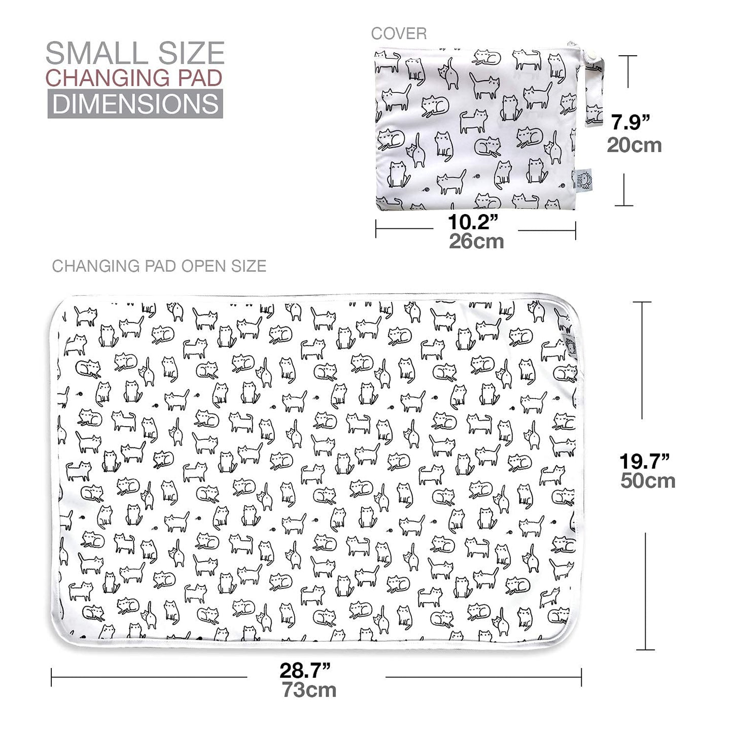 Flock Three Waterproof Baby Diaper Changing Pad with Storage Bag (28.7" X 19.7") Washable Wipeable Reusable Leak Proof Diaper Travel Mat Station Changing Mattress Liner Cribs Bed Cover, Cats