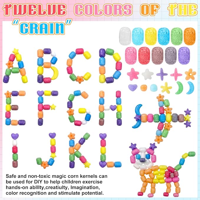 Junkin 1000 Pcs Magic Noodles Foam Crafts Puffs Corn Crafts Arts Kit Bulk Cross