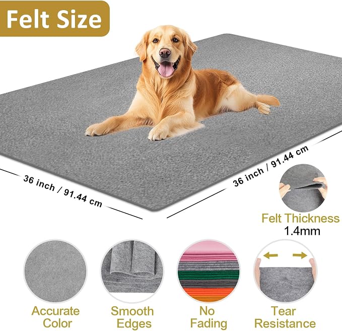XSEINO Gray Large Felt Fabric 36" X 36 ", 1.4 mm Thick Soft Felt Fabric Sheet