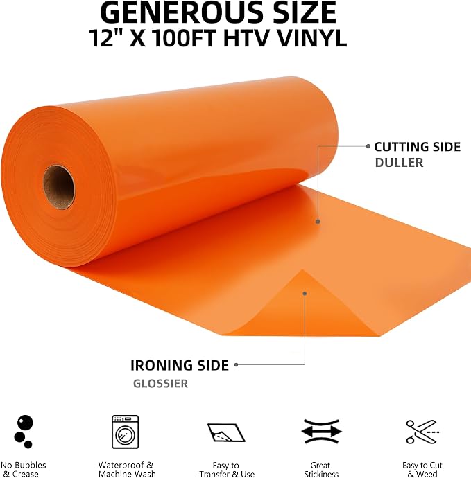 FUNKAKA Orange HTV Heat Transfer Vinyl Roll, Adhesive HTV