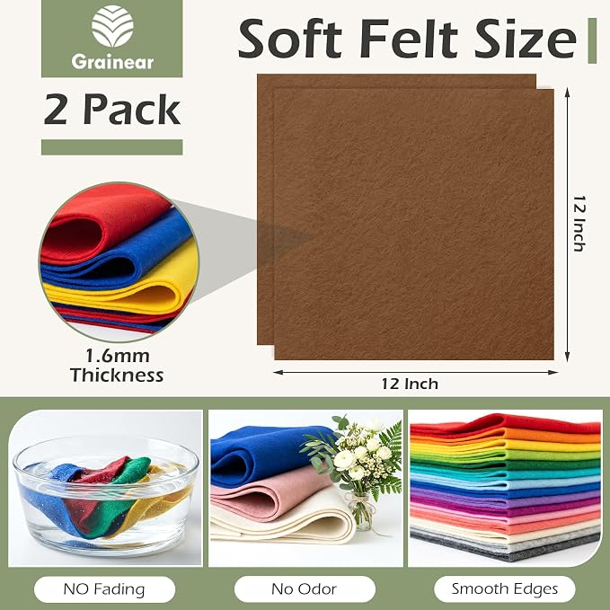 Cognac Soft Felt Sheets for Crafts, 1.6mm Thick, Handmade Crafts, DIY Projects