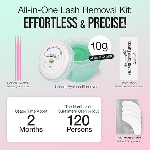 LASHVIEW Lash Glue Remover Cream Gentle Aloe Low Irritation Eyelash Remover Kit